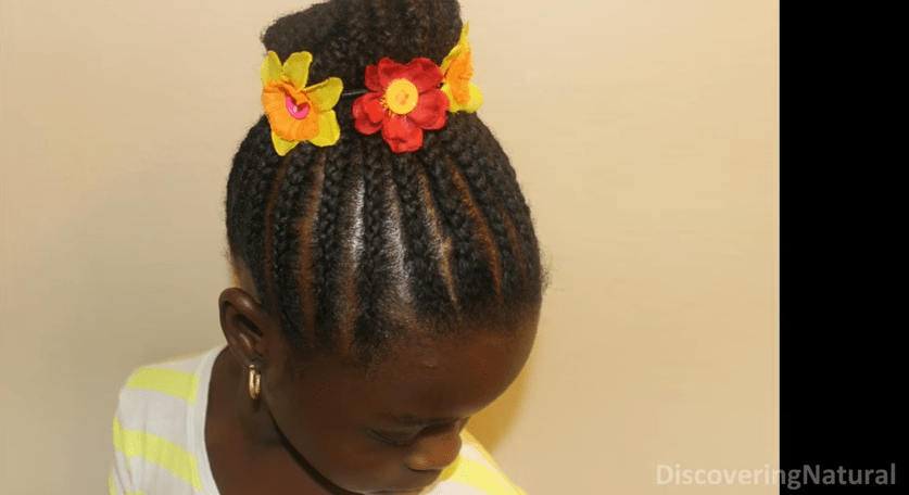 cornrow braided bun for black girls